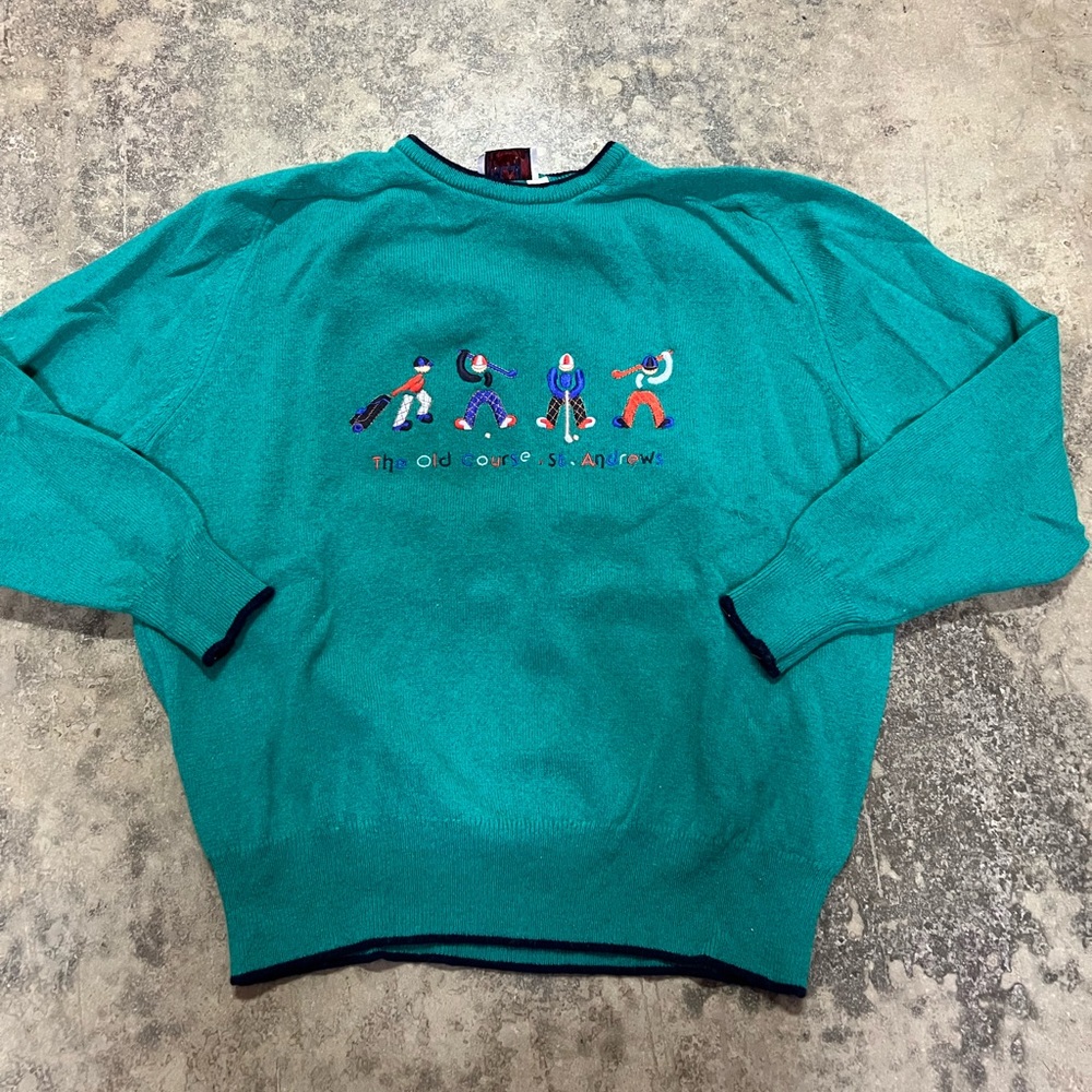 Vintage Golf Crewneck Sweater with Embroidery Made in Scotland
